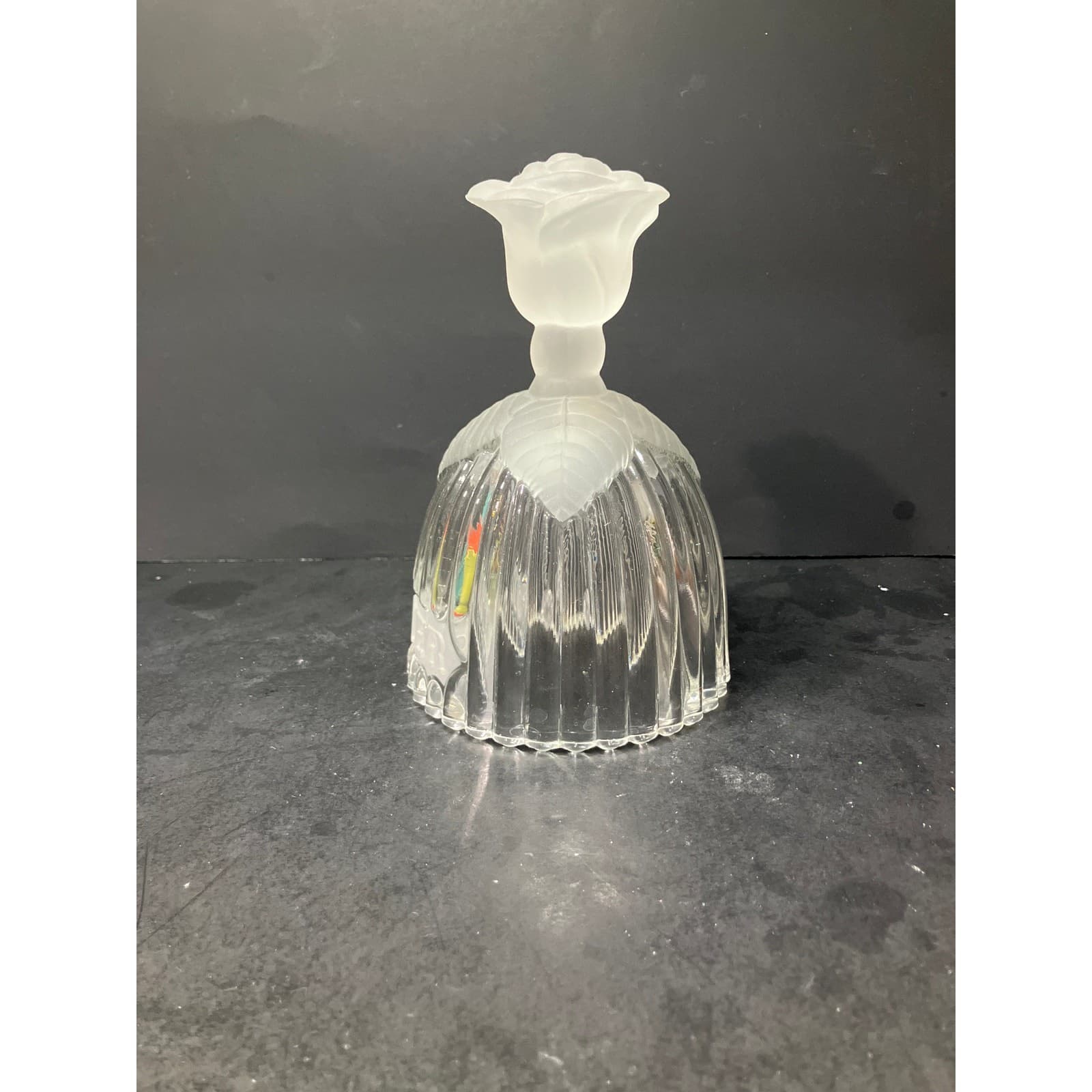 Goebel Crystal "Mother" Glass Bell, Vintage 1979, 5.75" H, Rose Frosted Design - Thumbnail 4