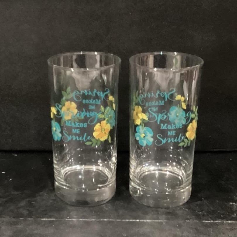 Spring Makes Me Smile Glass Tumblers, Set of 2, Inspirational Glasses, Drinkware - Thumbnail 8