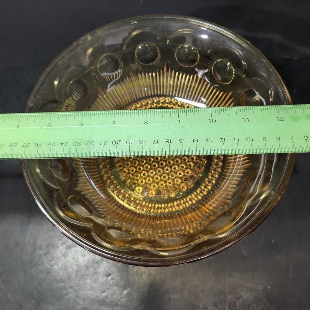 Bartlett Collins Amber Compote, Vtg St. Genevieve Patterned Pedestal Centerpiece - Thumbnail 7