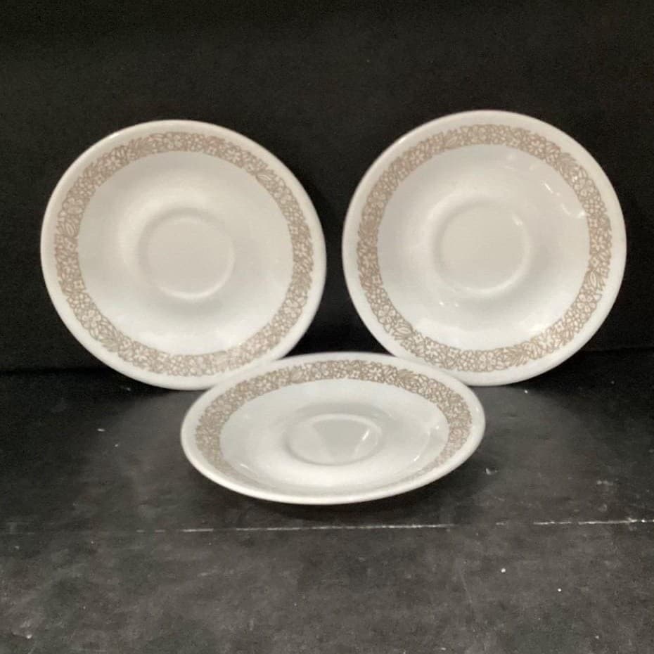 Corelle Corning Woodland Brown Trim Saucers, Set of 3, Vtg Dinnerware, Tableware - Thumbnail 2