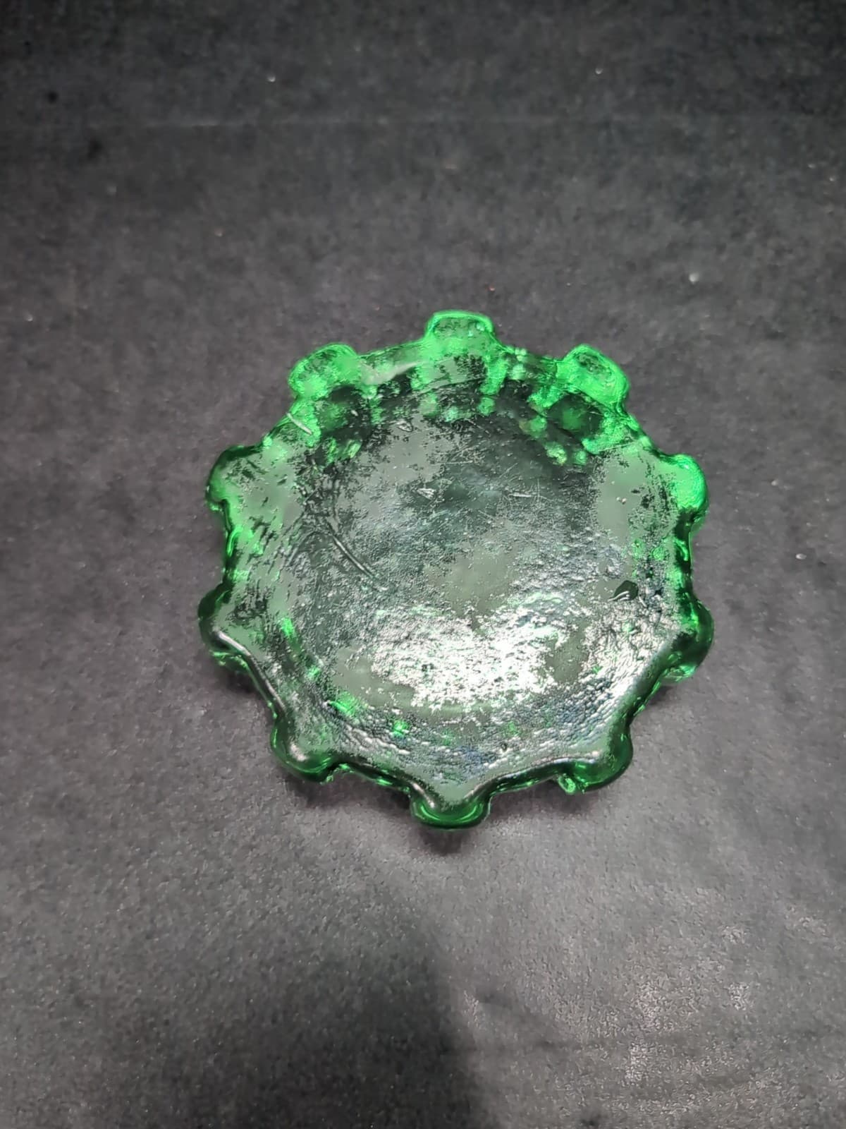 Gear Shaped Green Glass Ashtray, Brutalist Paperweight, Votive Holder, Accent - Thumbnail 3