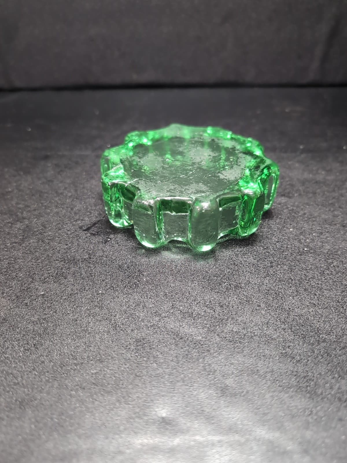 Gear Shaped Green Glass Ashtray, Brutalist Paperweight, Votive Holder, Accent - Thumbnail 5