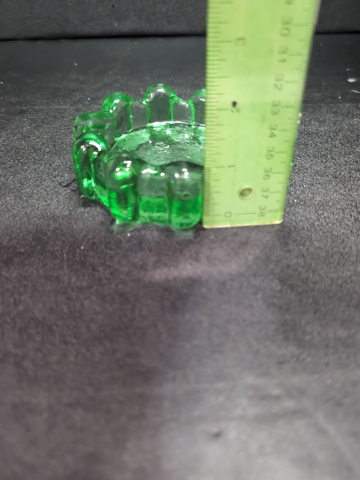 Gear Shaped Green Glass Ashtray, Brutalist Paperweight, Votive Holder, Accent - Thumbnail 9