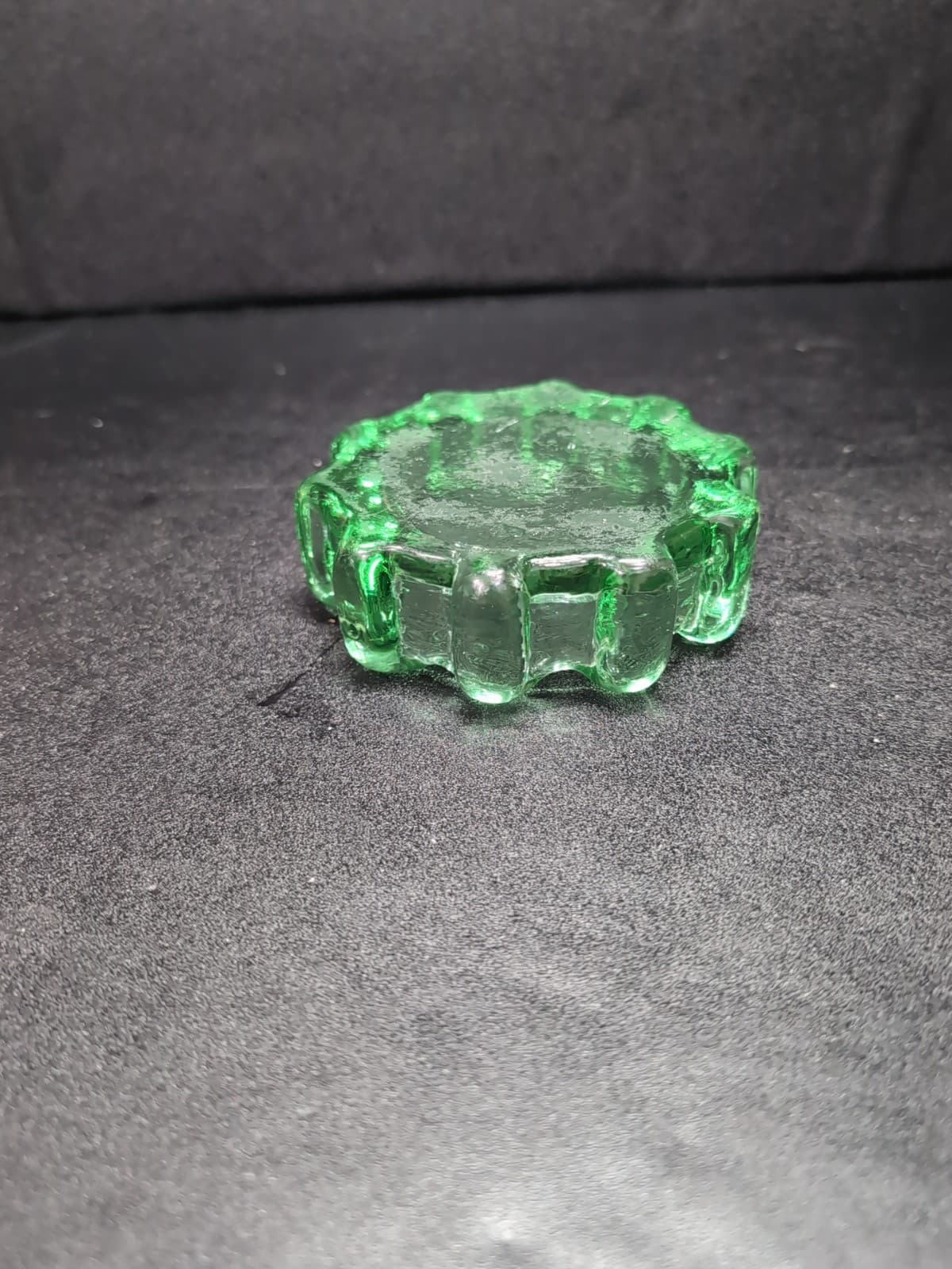 Gear Shaped Green Glass Ashtray, Brutalist Paperweight, Votive Holder, Accent - Thumbnail 7
