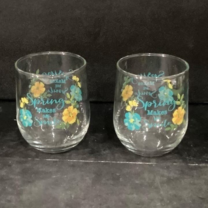 Spring Makes Me Smile Lowball Tumblers, Set of 2, Inspirational Rocks Glasses - Thumbnail 2