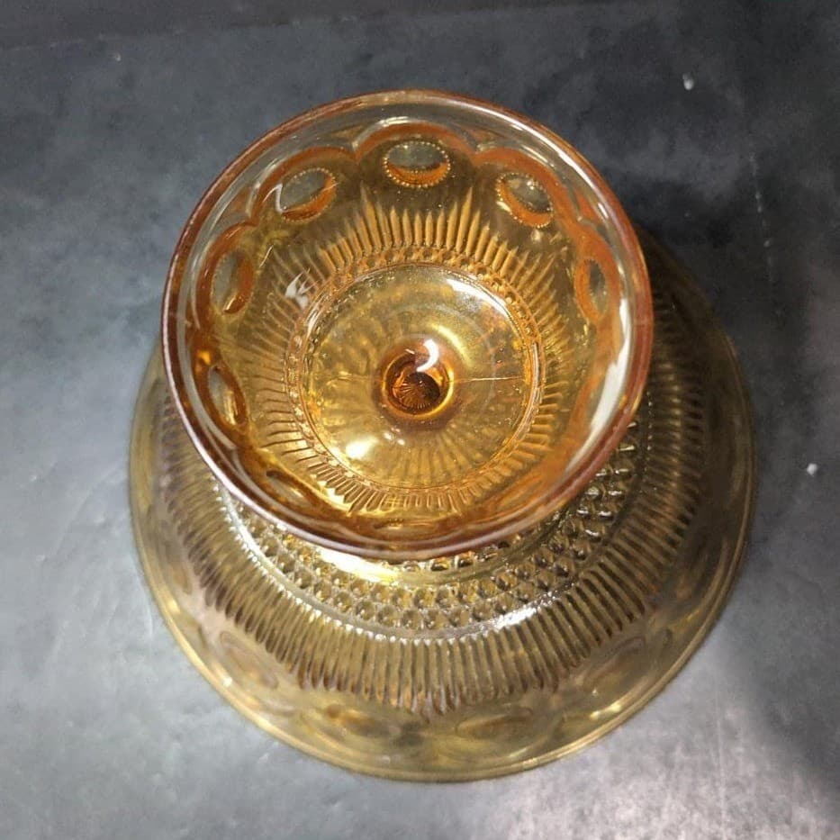 Bartlett Collins Amber Compote, Vtg St. Genevieve Patterned Pedestal Centerpiece - Thumbnail 5