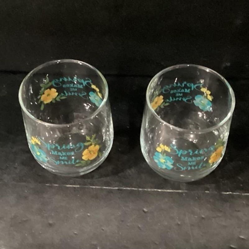 Spring Makes Me Smile Lowball Tumblers, Set of 2, Inspirational Rocks Glasses - Thumbnail 3