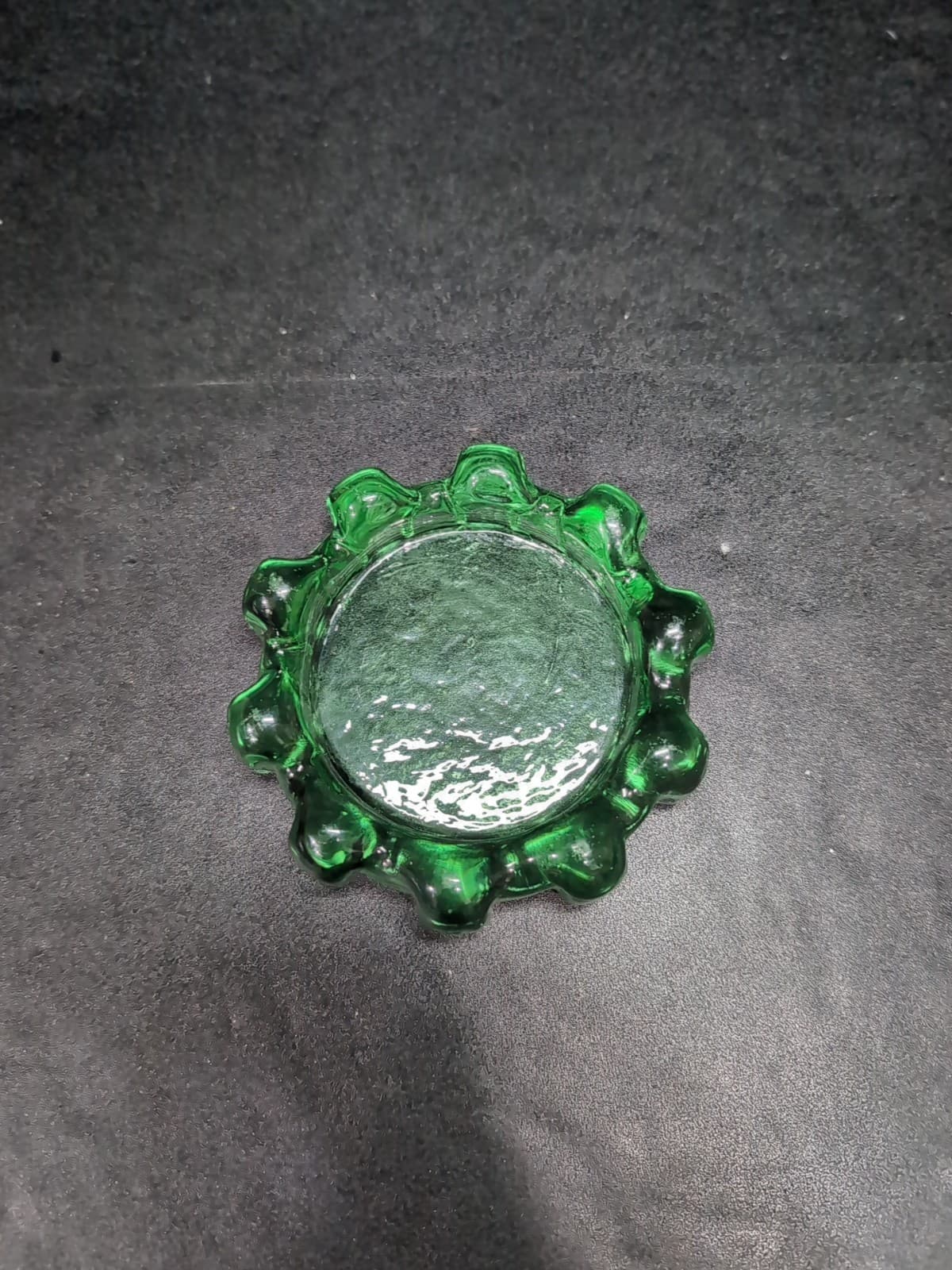 Gear Shaped Green Glass Ashtray, Brutalist Paperweight, Votive Holder, Accent - Thumbnail 2