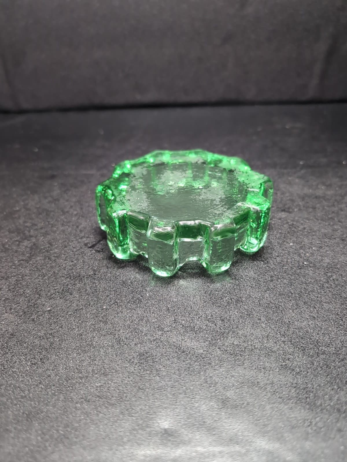 Gear Shaped Green Glass Ashtray, Brutalist Paperweight, Votive Holder, Accent - Thumbnail 6