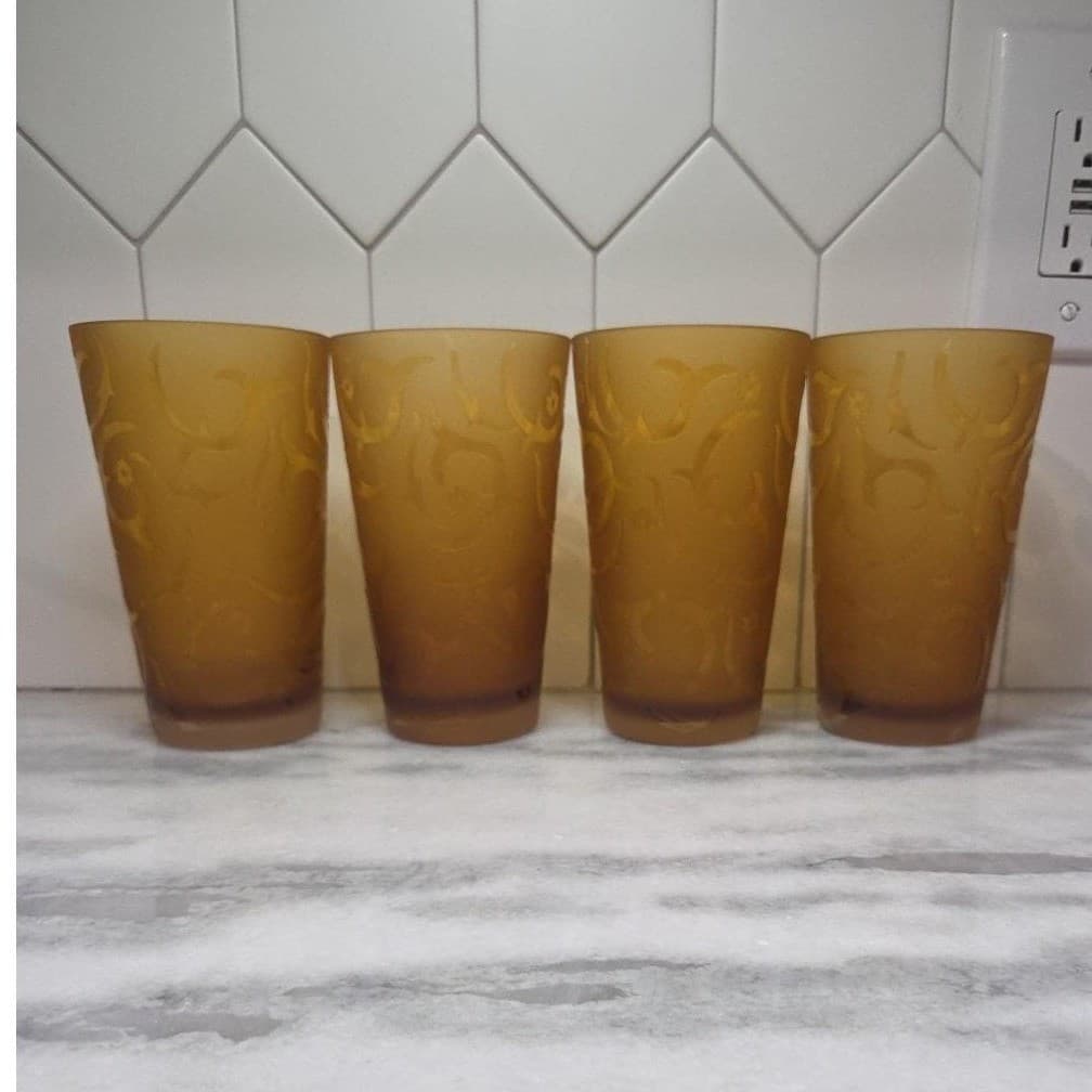 Michael Weems Elise Style Amber Tumblers, Set of 4, Etched Glasses, Drinkware - Thumbnail 5