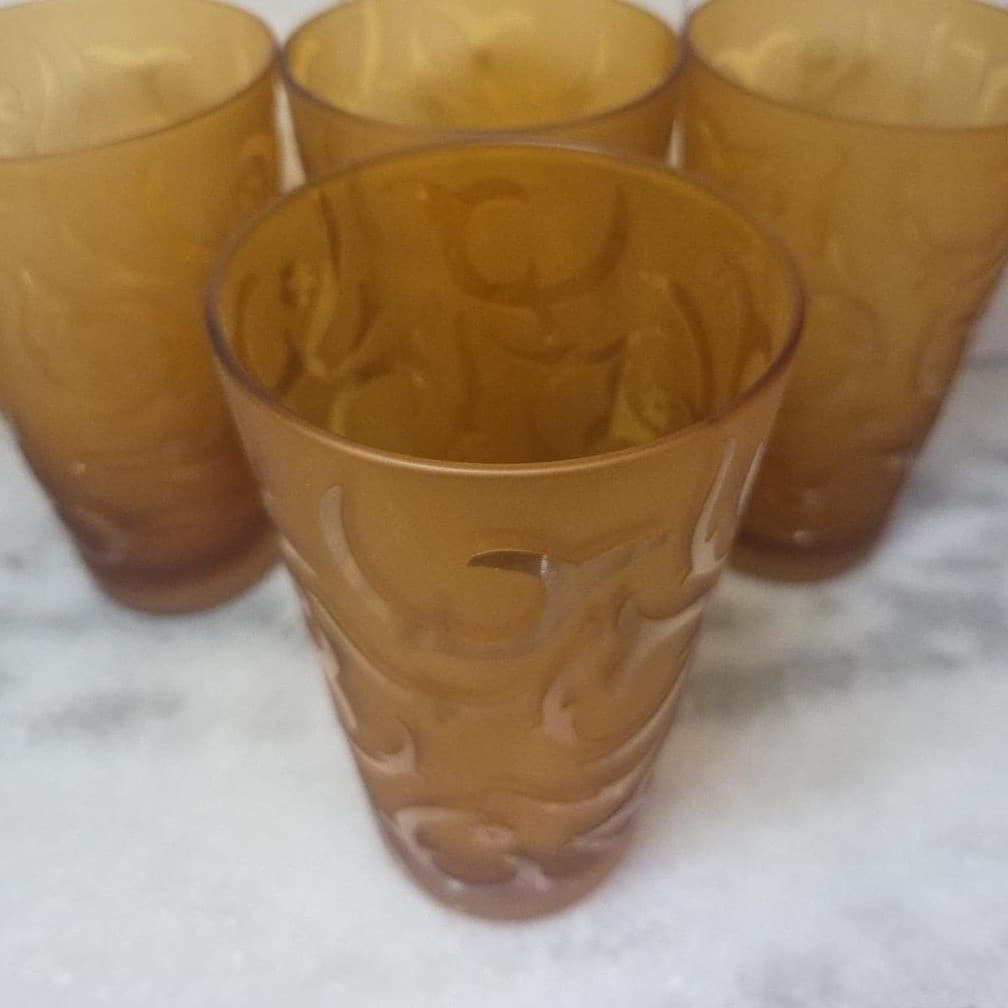 Michael Weems Elise Style Amber Tumblers, Set of 4, Etched Glasses, Drinkware - Thumbnail 6