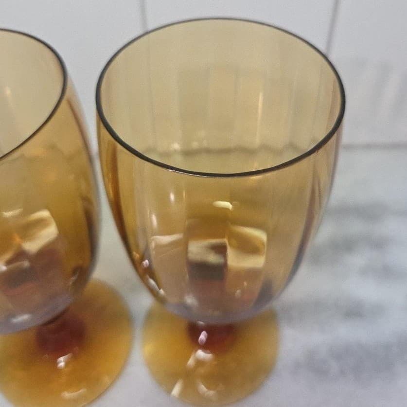 Amber Ribbed Optic Wine Glasses, Set of 2, Vtg Stemware, Replacement Drinkware - Thumbnail 6