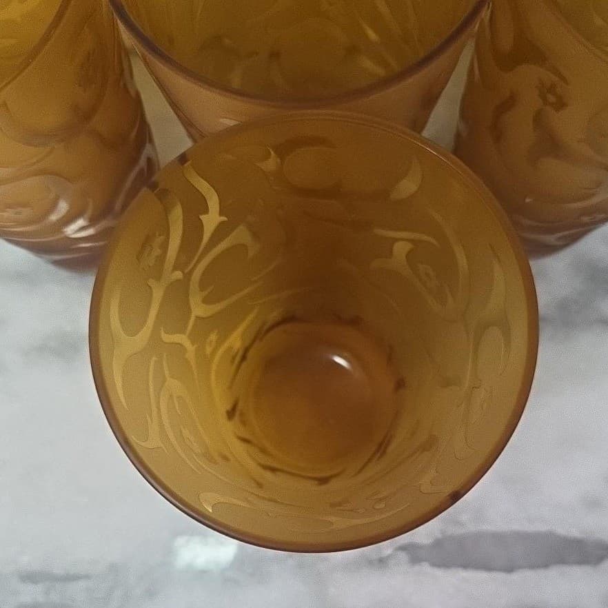 Michael Weems Elise Style Amber Tumblers, Set of 4, Etched Glasses, Drinkware - Thumbnail 7