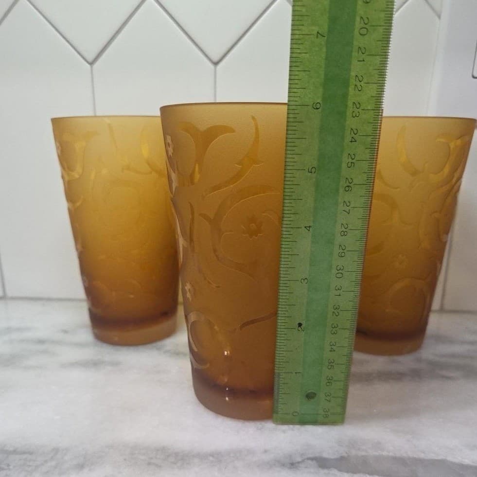 Michael Weems Elise Style Amber Tumblers, Set of 4, Etched Glasses, Drinkware - Thumbnail 9