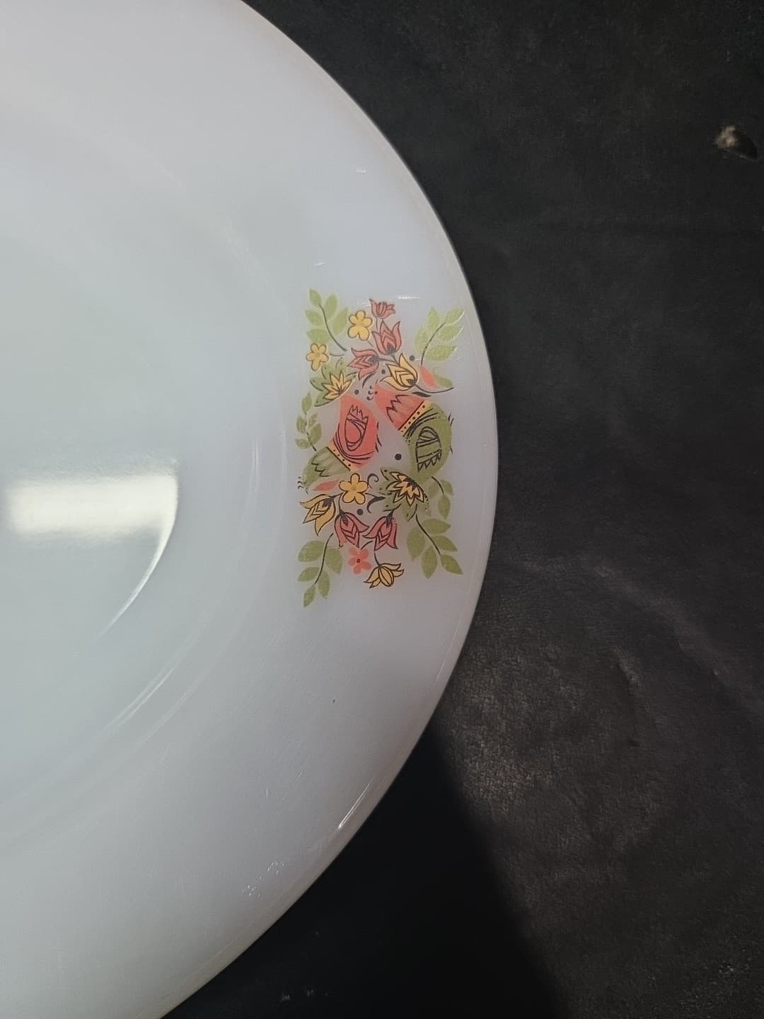 Arcopal Opal Ware Oval Platter, Birds & Flowers Design, Vintage Milk Glass - Thumbnail 3