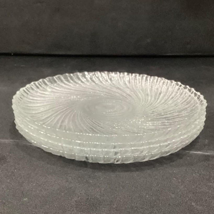Set Of 4 Arcoroc Seabreeze Salad Dessert Plates Clear Glass Swirl France 7.5" - Thumbnail 8