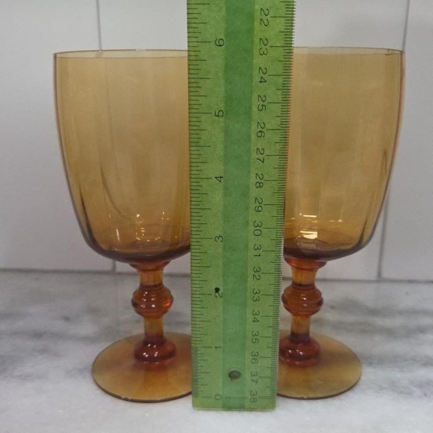 Amber Ribbed Optic Wine Glasses, Set of 2, Vtg Stemware, Replacement Drinkware - Thumbnail 9
