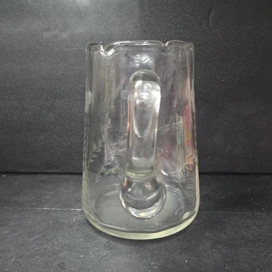 Floral Etched Clear Glass Pitcher, Vintage Beverage Serve, Replacement Barware - Thumbnail 5