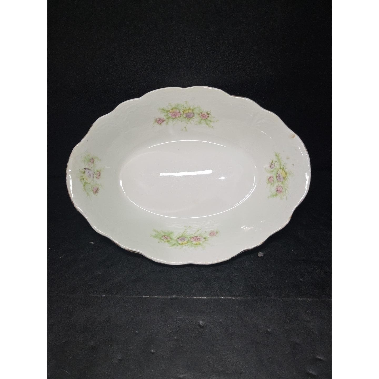Antique Floral Platter Scalloped Edge Porcelain China Crackled