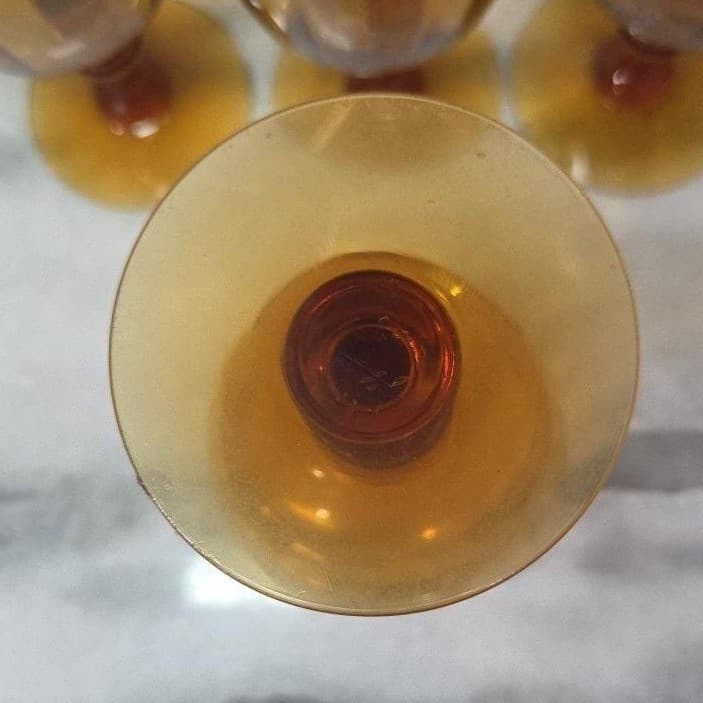 Amber Ribbed Optic Wine Glasses, Set of 4, Vtg Stemware, Replacement Drinkware - Thumbnail 8