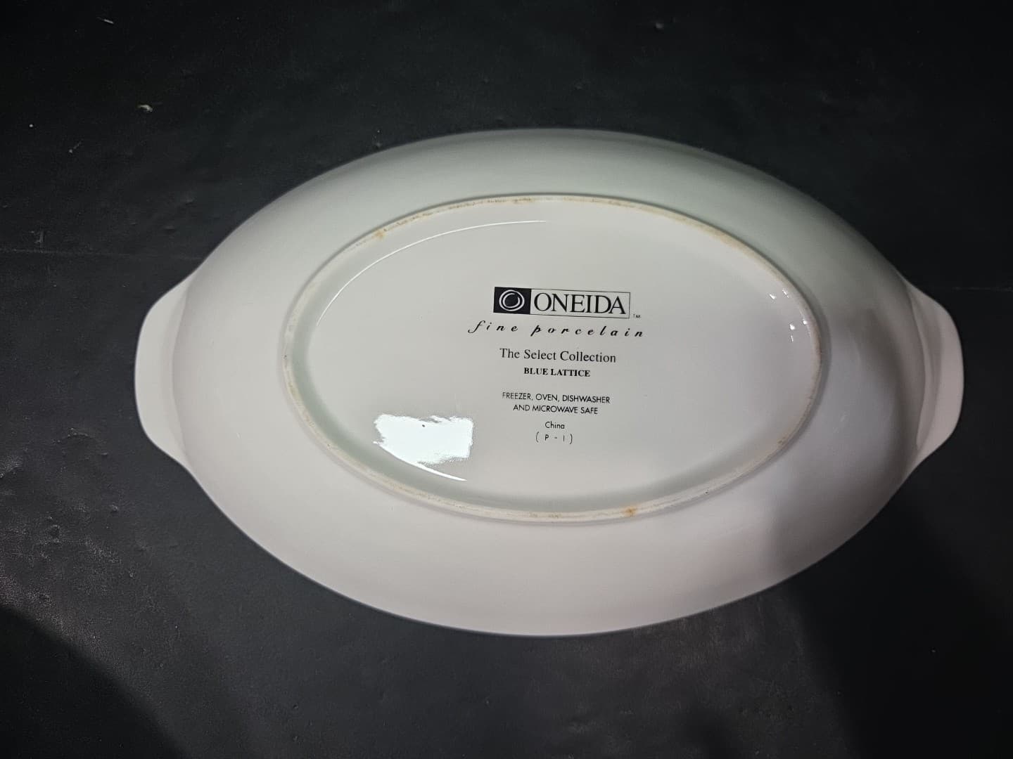 Oneida Blue Lattice P-1 Oval Vegetable Serving Bowl Platter, Vintage Floral Dish - Thumbnail 2