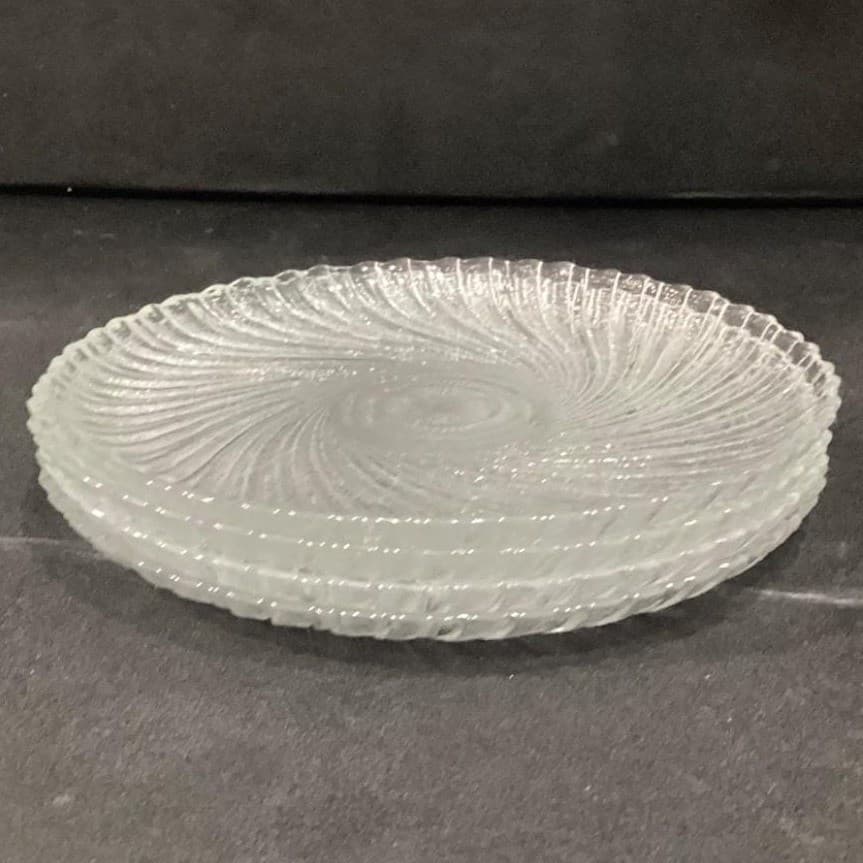 Set Of 4 Arcoroc Seabreeze Salad Dessert Plates Clear Glass Swirl France 7.5" - Thumbnail 9