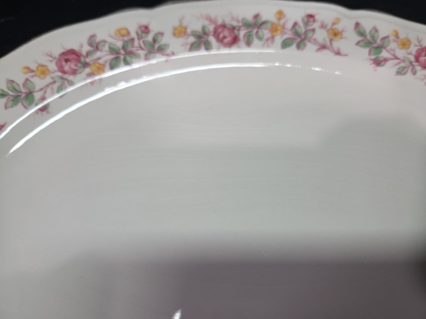 Edwin Knowles China Pink & Yellow Floral Rim Oval Serving Platter, Vintage Tray - Thumbnail 4