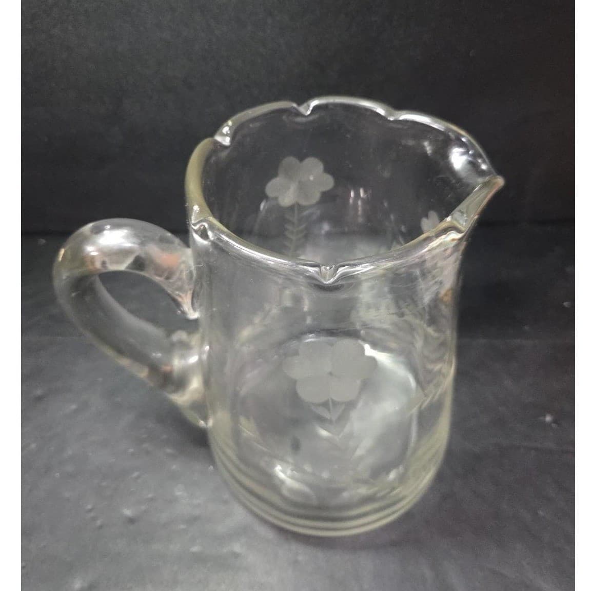 Floral Etched Clear Glass Pitcher, Vintage Beverage Serve, Replacement Barware - Thumbnail 6