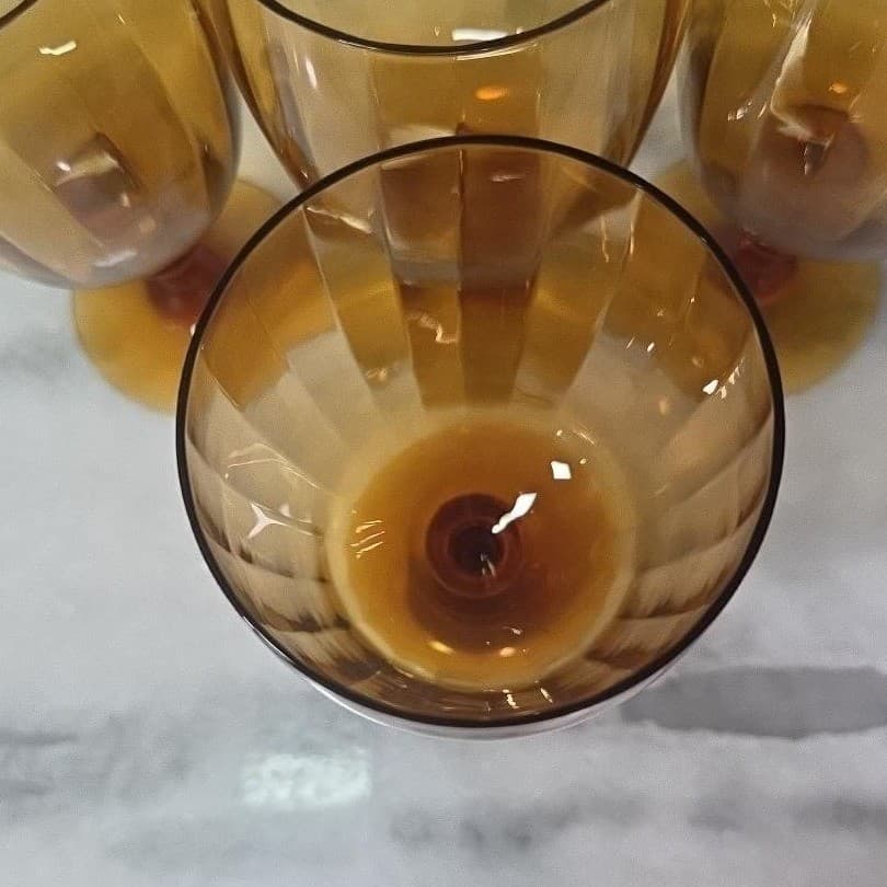 Amber Ribbed Optic Wine Glasses, Set of 4, Vtg Stemware, Replacement Drinkware - Thumbnail 7