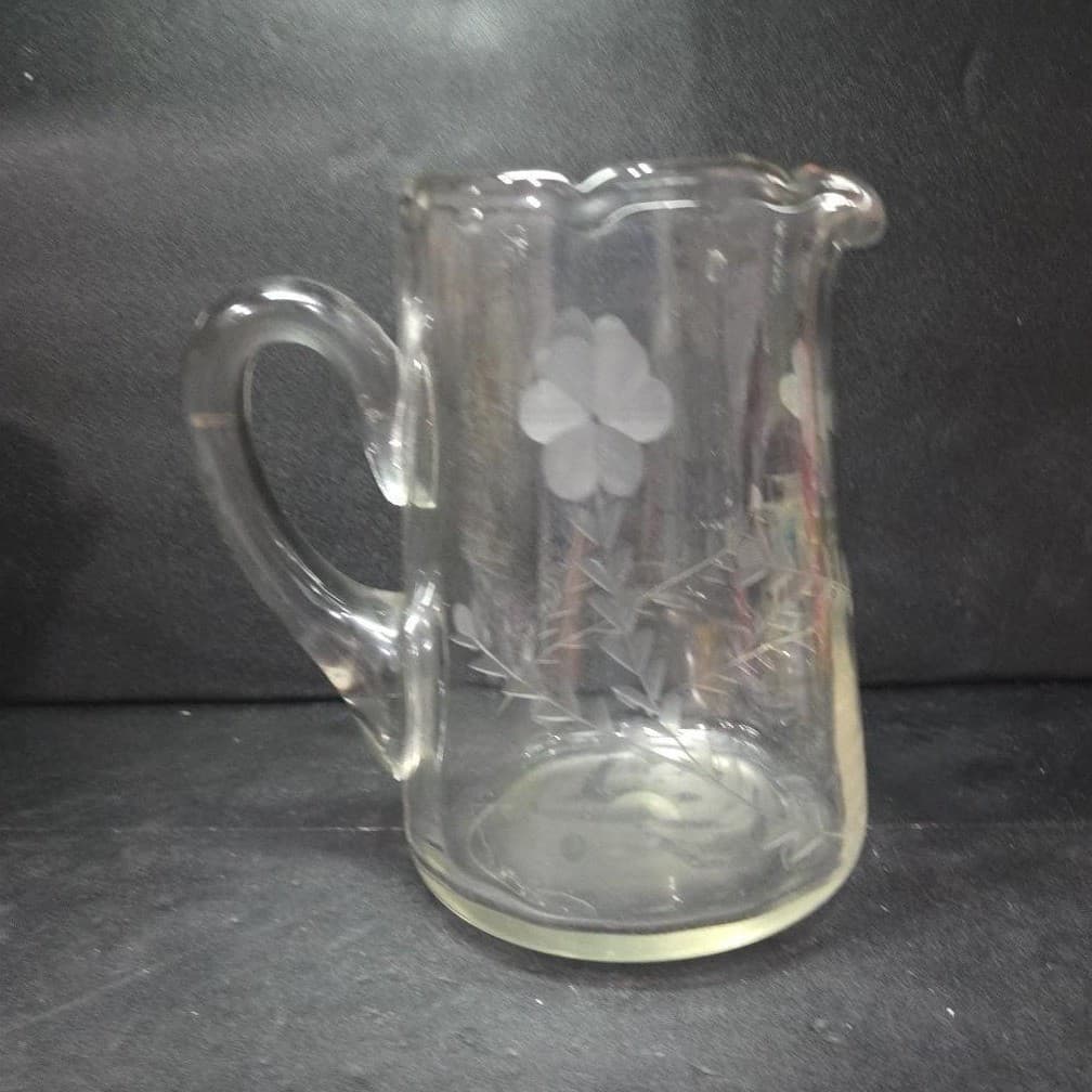 Floral Etched Clear Glass Pitcher, Vintage Beverage Serve, Replacement Barware - Thumbnail 2