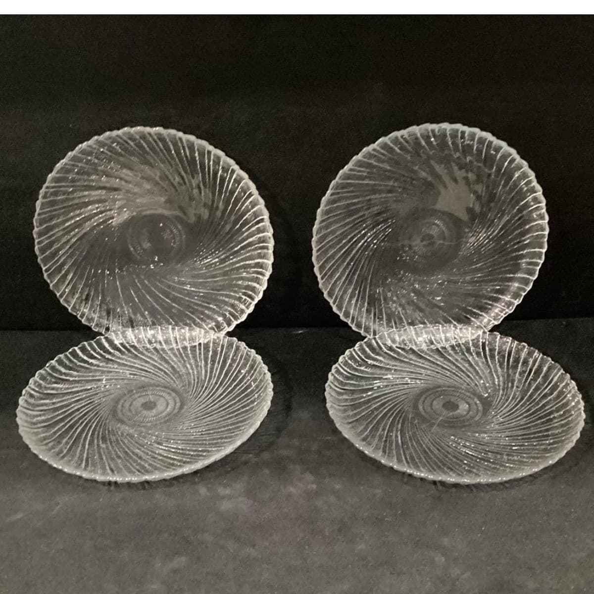 Set Of 4 Arcoroc Seabreeze Salad Dessert Plates Clear Glass Swirl France 7.5" - Thumbnail 2