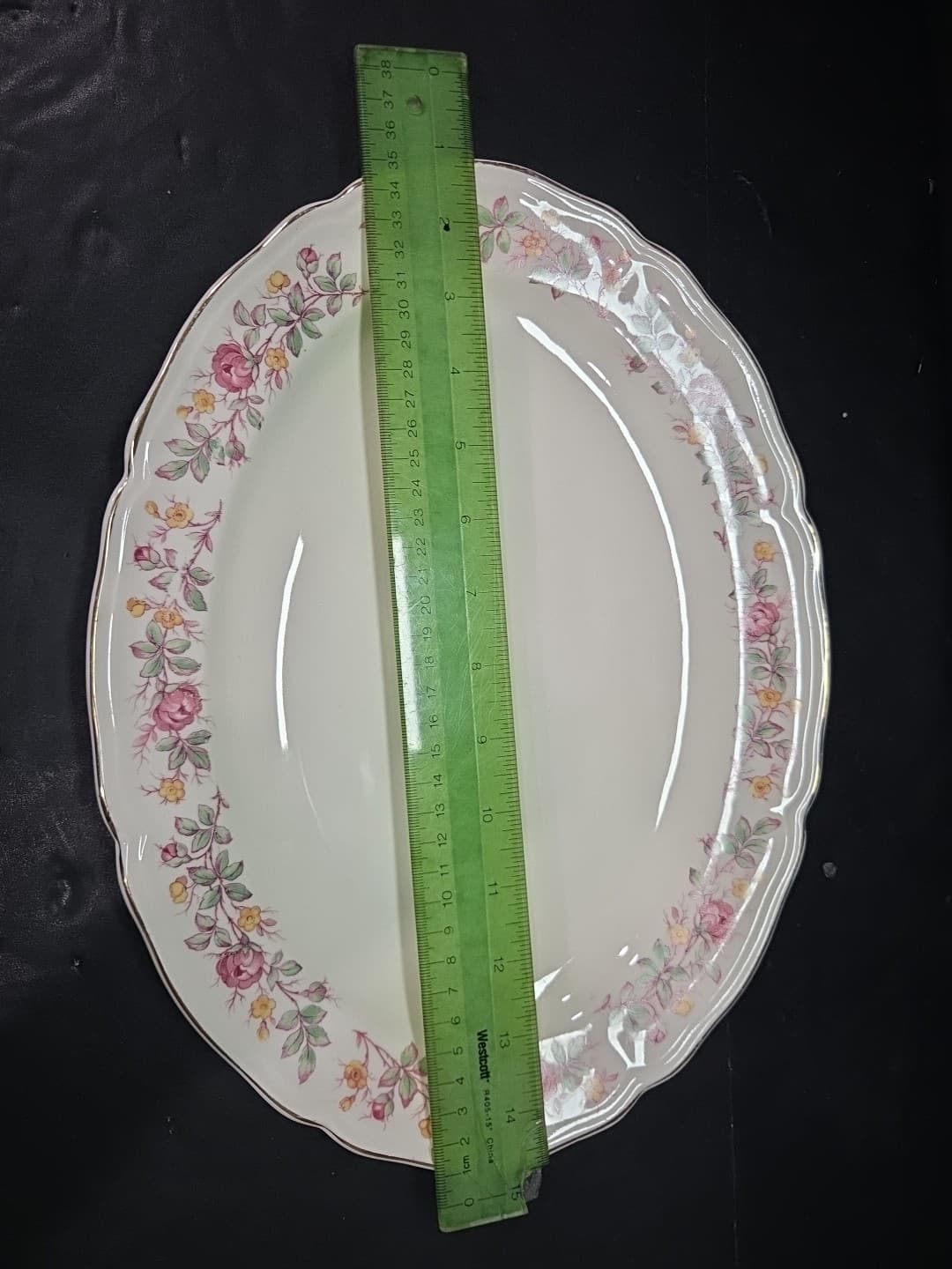 Edwin Knowles China Pink & Yellow Floral Rim Oval Serving Platter, Vintage Tray - Thumbnail 5