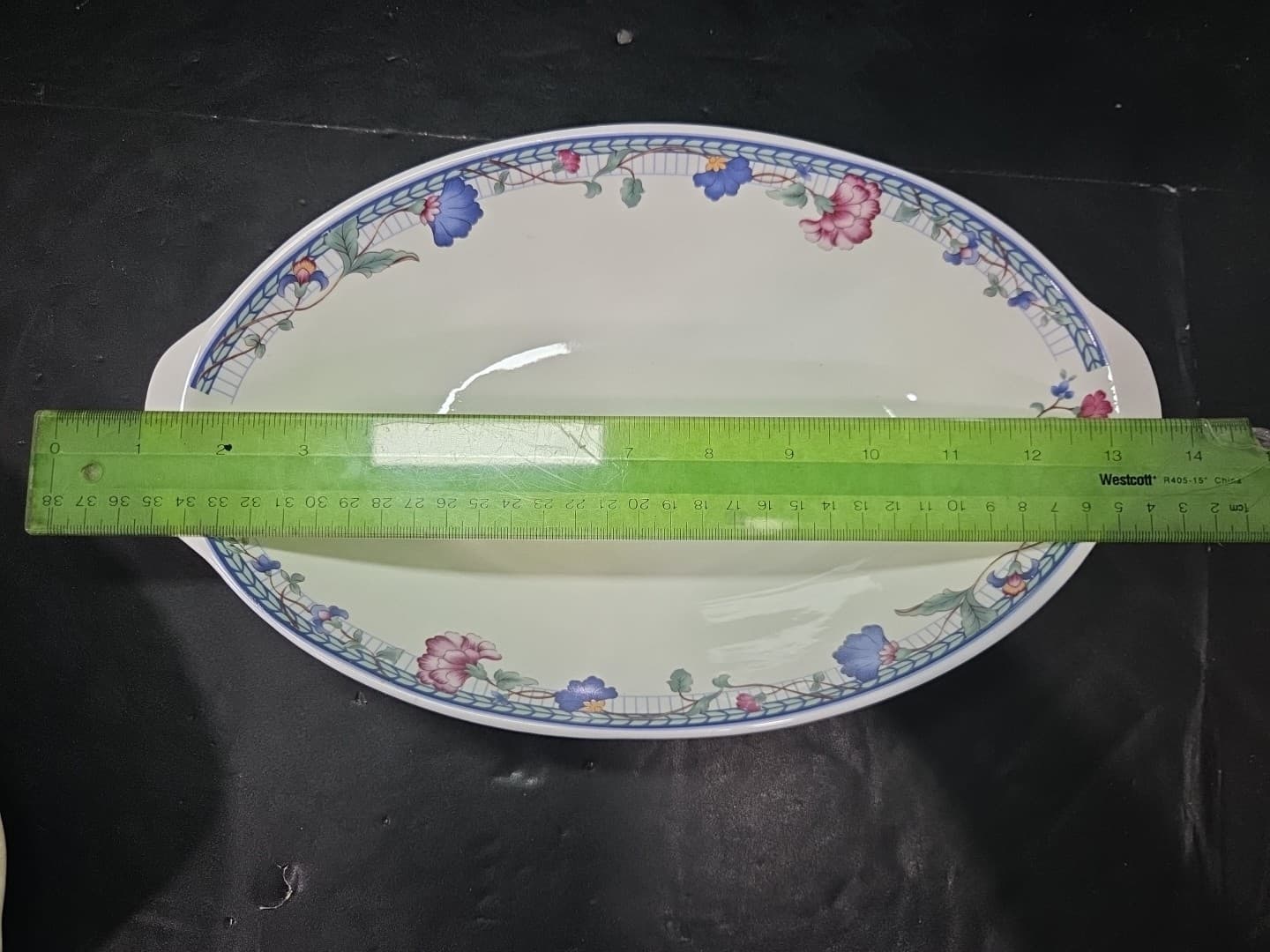 Oneida Blue Lattice P-1 Oval Vegetable Serving Bowl Platter, Vintage Floral Dish - Thumbnail 3