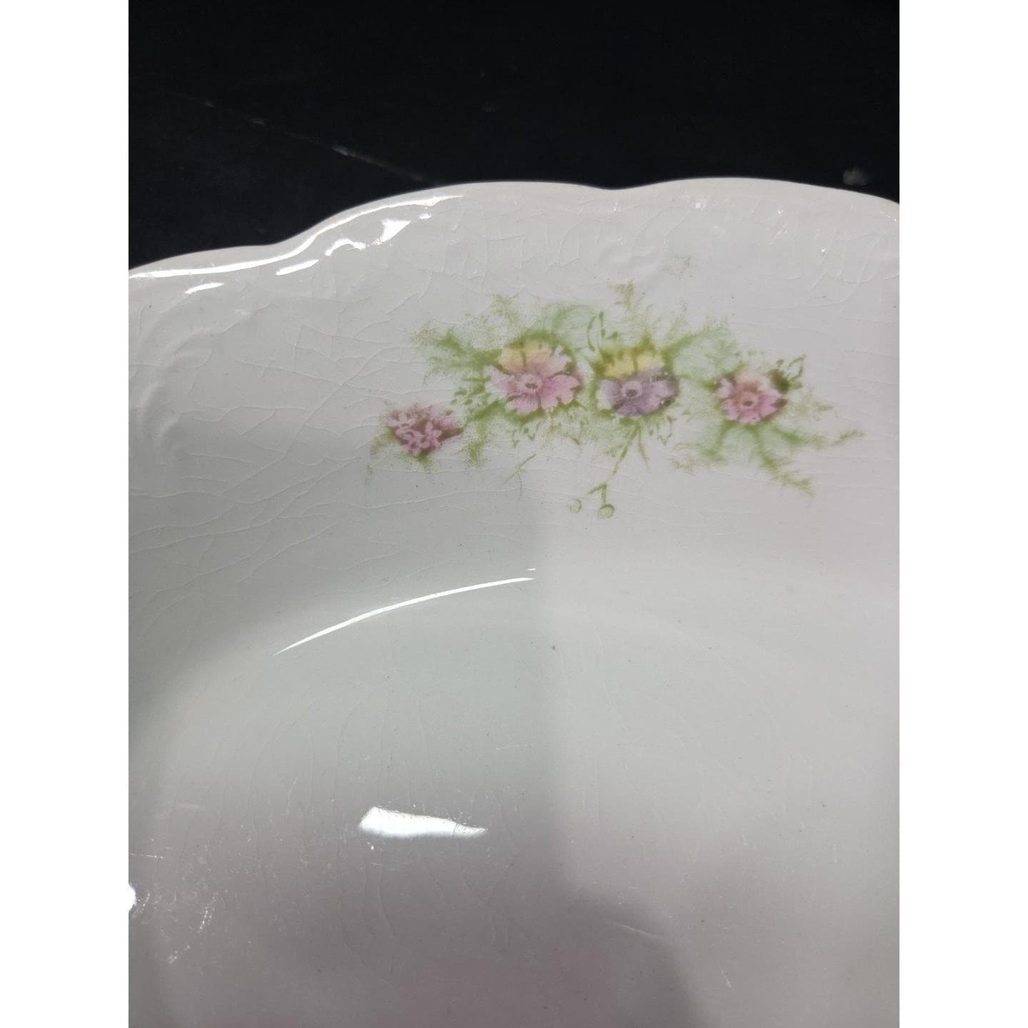 Antique Floral Platter Scalloped Edge Porcelain China Crackled - Thumbnail 4