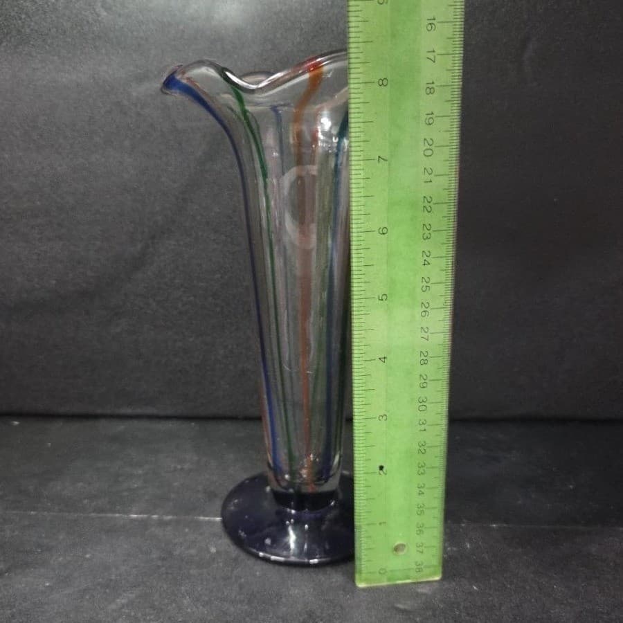 Hand Blown Fluted Art Glass Vase, Vtg Multicolored Flower Holder, Mantel Decor - Thumbnail 9