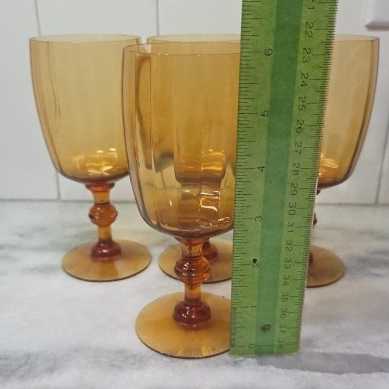 Amber Ribbed Optic Wine Glasses, Set of 4, Vtg Stemware, Replacement Drinkware - Thumbnail 9