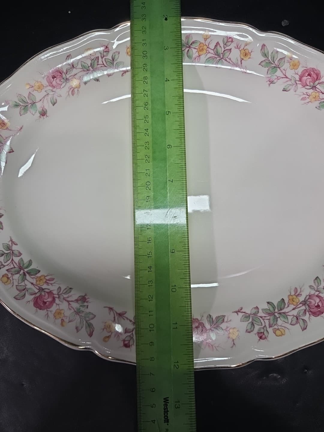 Edwin Knowles China Pink & Yellow Floral Rim Oval Serving Platter, Vintage Tray - Thumbnail 6