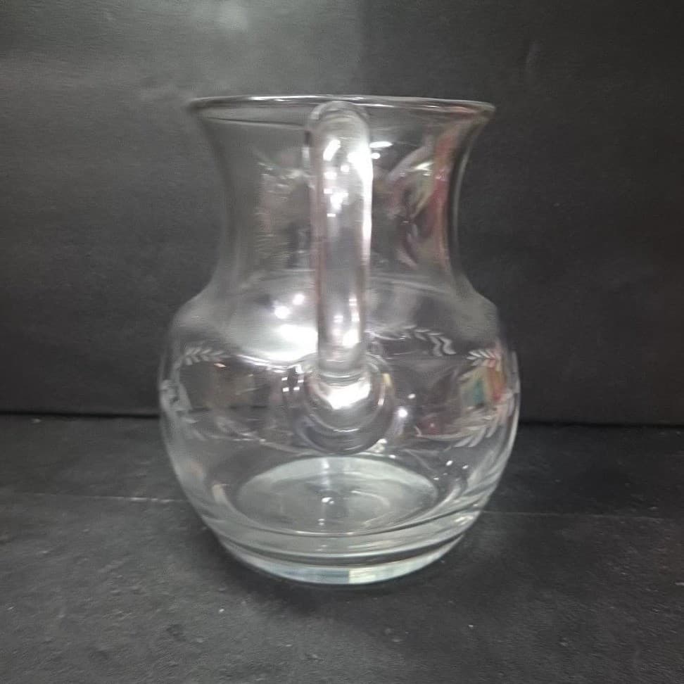 Floral Etched Glass Sangria Pitcher, Vintage Hand Blown Juice Dispenser, Barware - Thumbnail 3