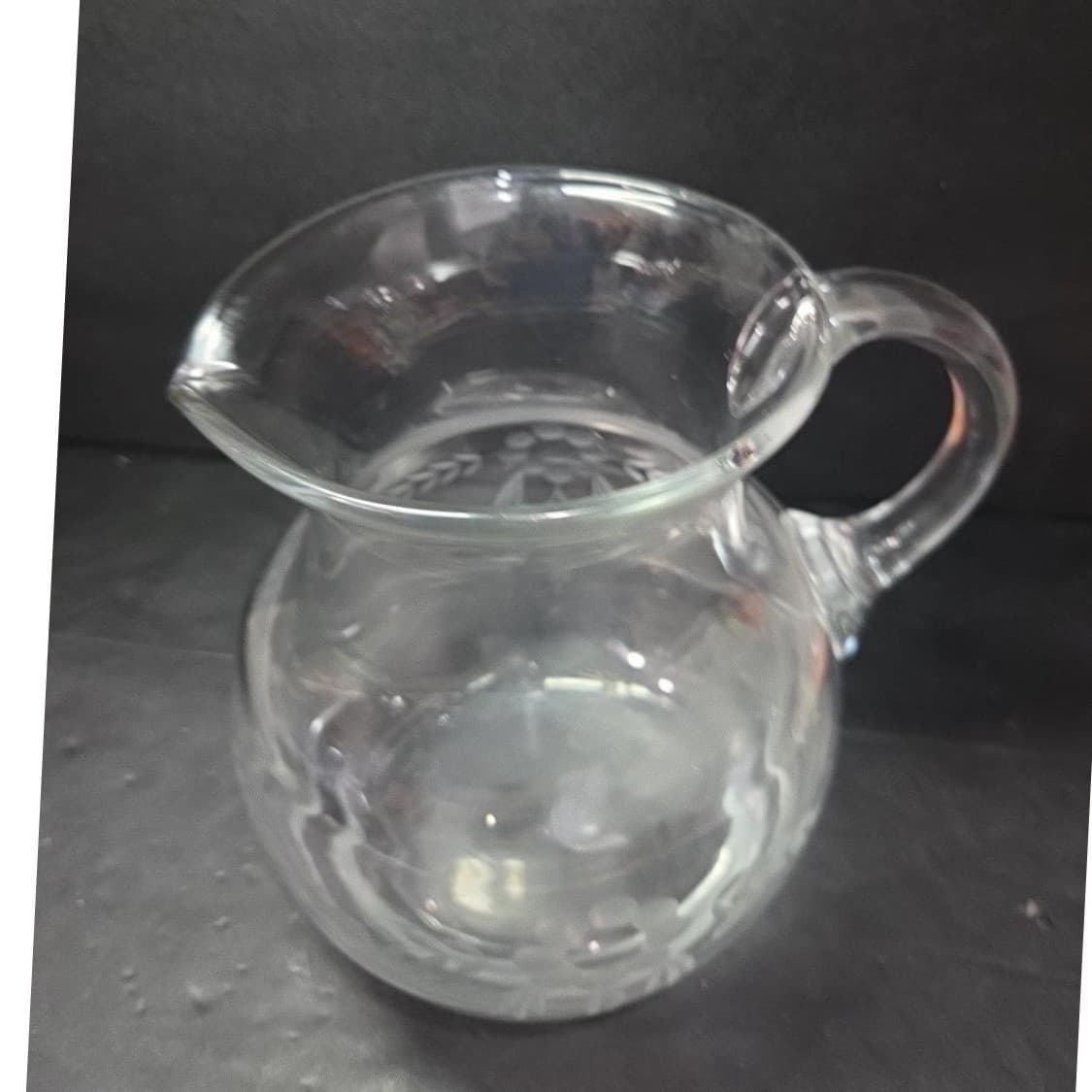 Floral Etched Glass Sangria Pitcher, Vintage Hand Blown Juice Dispenser, Barware - Thumbnail 6