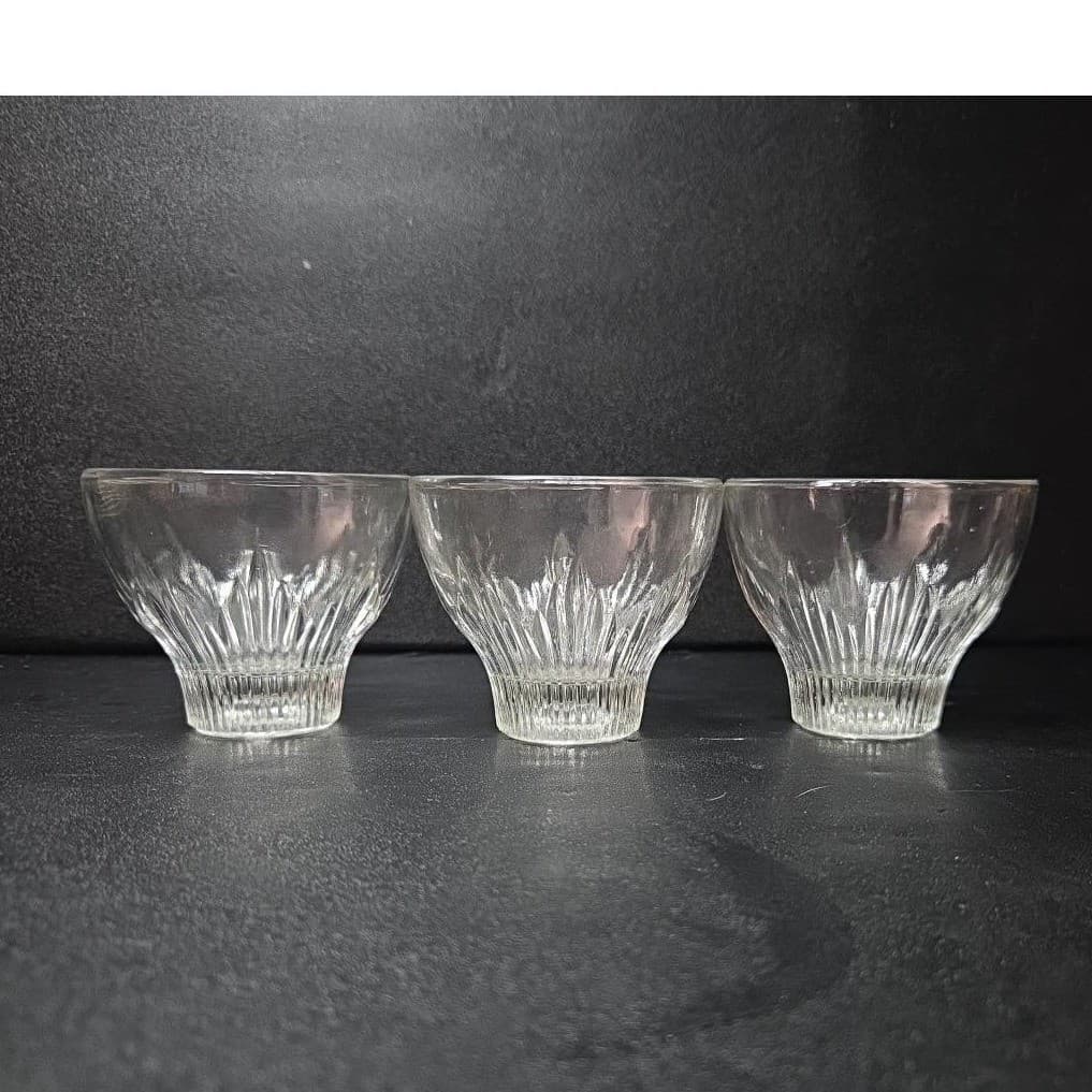 Indiana Glass Footed Cocktail Glasses, Set of 3, Vintage Ribbed Design Tumblers - Thumbnail 3
