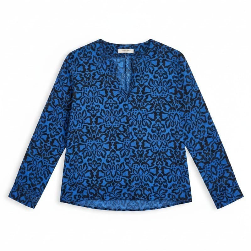 Anne Klein II Blue Floral Blouse, Vintage Woman's Size 8, Classic Silk Shirt
