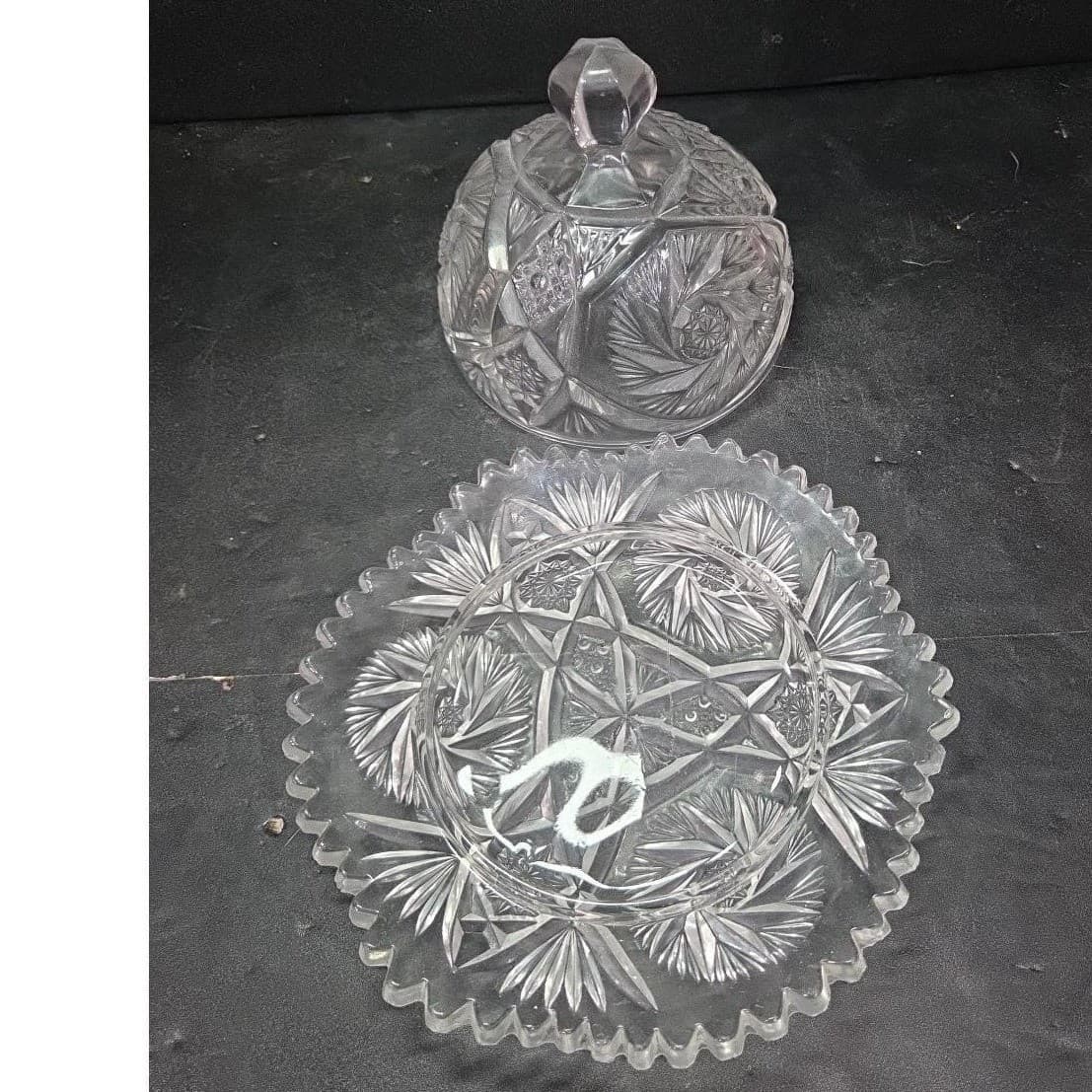 EAPG Cambridge Glass Co. Butter Dish, Vintage Buzz Saw Pattern, Cheese Plate - Thumbnail 6