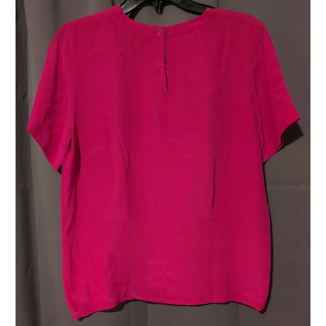 Charter Club by Jane Justin Fuchsia Pink 100% Silk Short Sleeve Blouse, Size 6 - Thumbnail 4