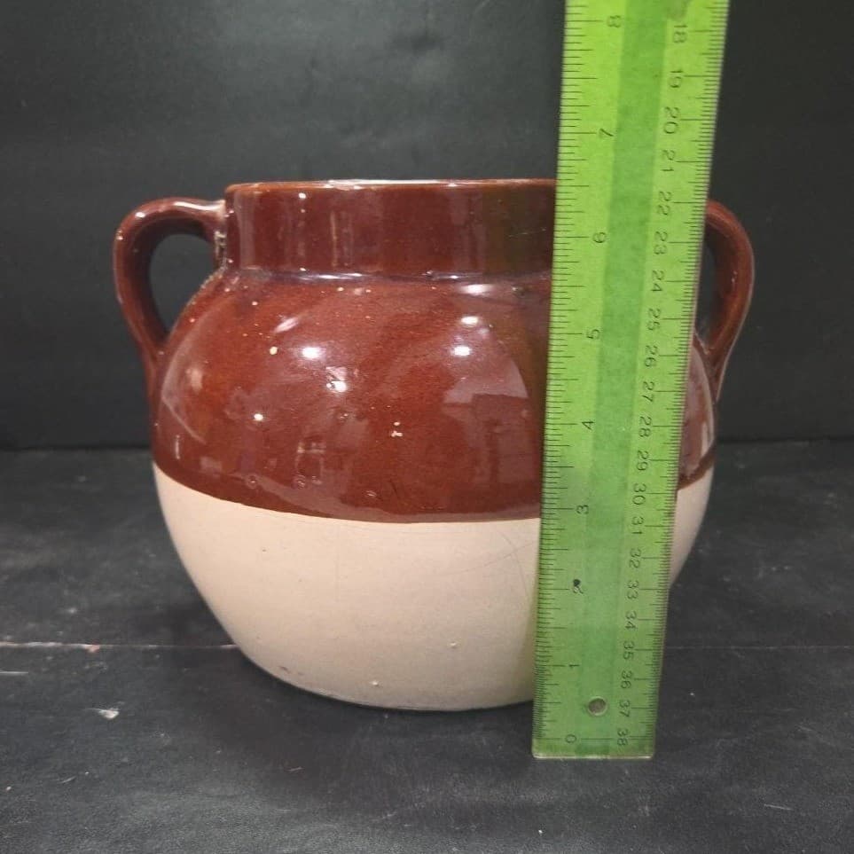 Boston Style Double Handled Bean Pot, Vintage Tan Brown Pottery, Kitchenware - Thumbnail 10