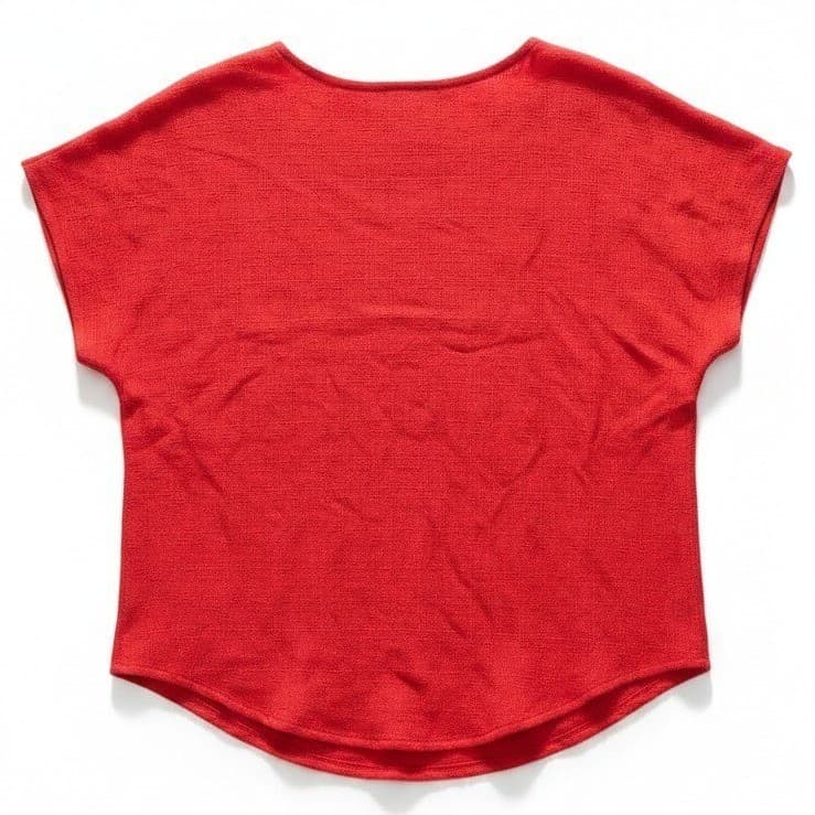 Danielle B Red Textured Rayon Flax Blend Short Sleeve Blouse, Women's Medium