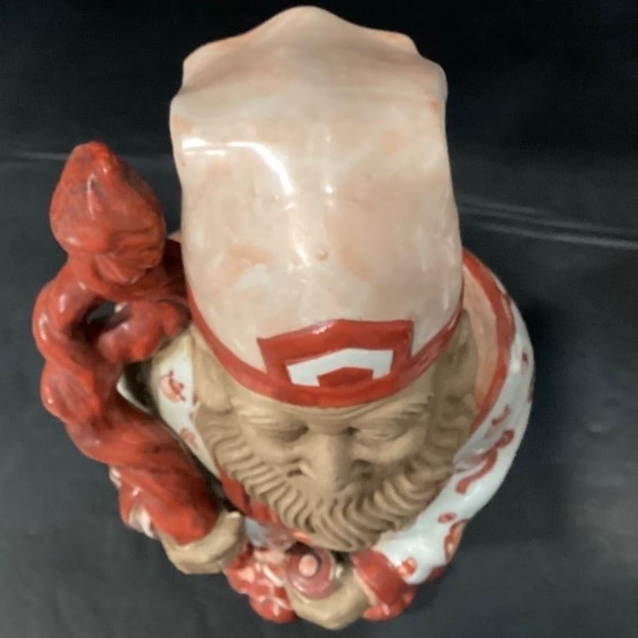 Chinese Porcelain Fu Lu Shou ORANGE Iron RED White God of Longevity Vintage - Thumbnail 5