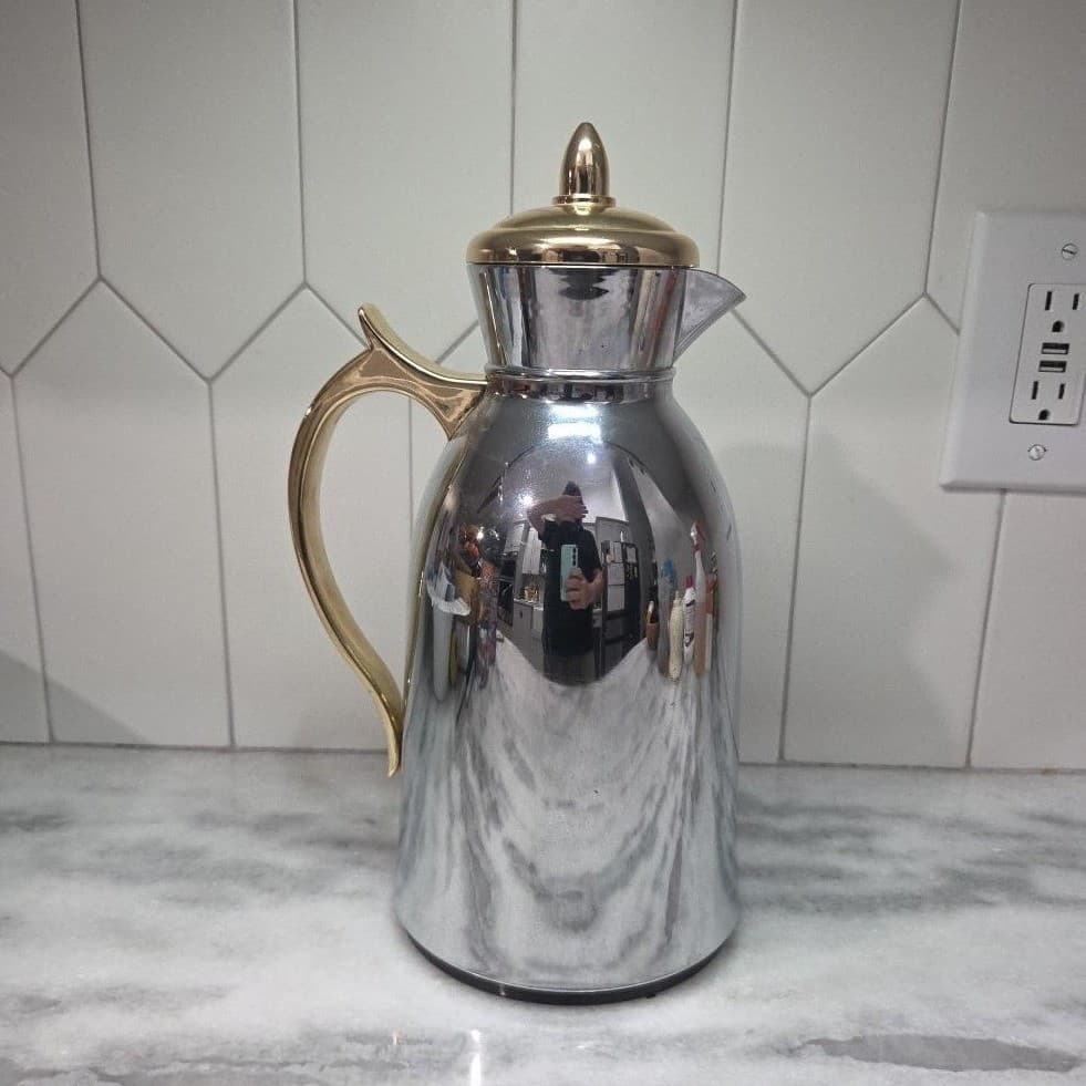 Thermal 1qt Plastic Coffee Pot, Vintage Insulated Silver Carafe, Kitchenware - Thumbnail 4