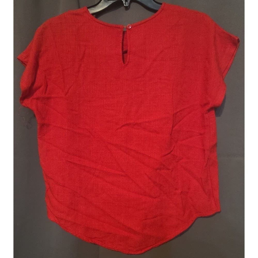 Danielle B Red Textured Rayon Flax Blend Short Sleeve Blouse, Women's Medium - Thumbnail 3