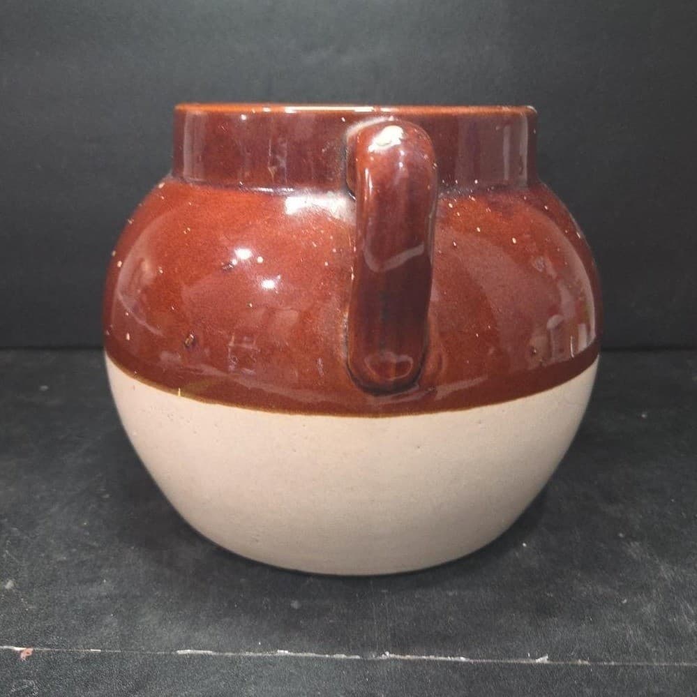Boston Style Double Handled Bean Pot, Vintage Tan Brown Pottery, Kitchenware - Thumbnail 5