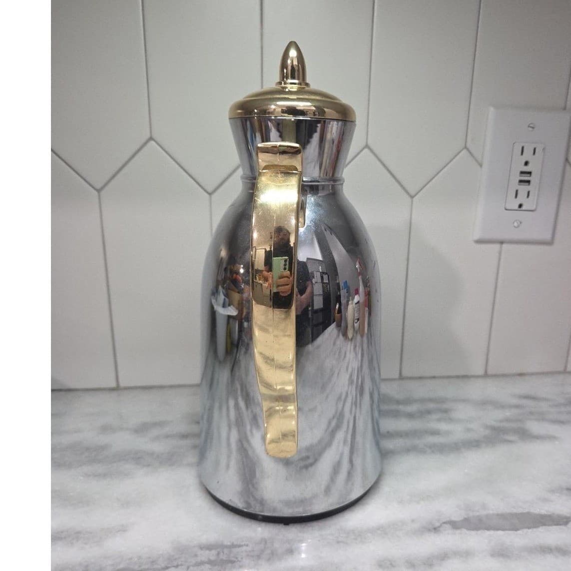 Thermal 1qt Plastic Coffee Pot, Vintage Insulated Silver Carafe, Kitchenware - Thumbnail 3